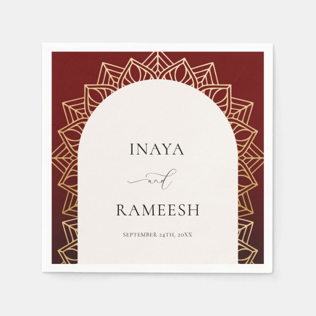 Guardanapo De Papel Casamento Dourado de Mandala Red Indian (Frente)