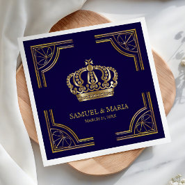 Guardanapo De Papel Casamento Dourado de Ornamentado Azul Elegante