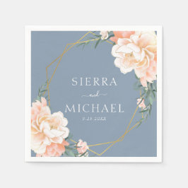 Guardanapo De Papel Casamento Dourado de Pêssego Azul Elegante