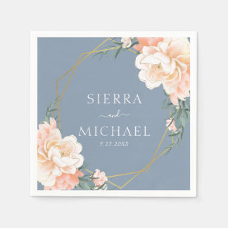 Guardanapo De Papel Casamento Dourado de Pêssego Azul Elegante