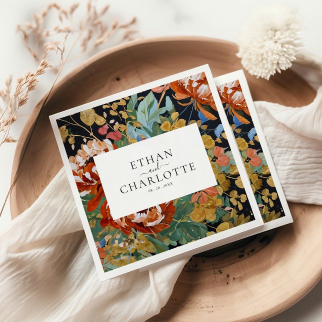 Guardanapo De Papel Casamento Dourado de Pintura Floral de Peões Laran (Criador carregado)