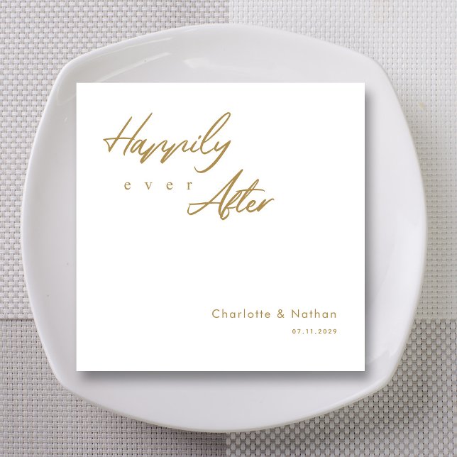 Guardanapo De Papel Casamento Dourado de Script Elegante 'Feliz Nunca  (Elegant 'Happily Ever After' Gold Script Wedding Napkins)