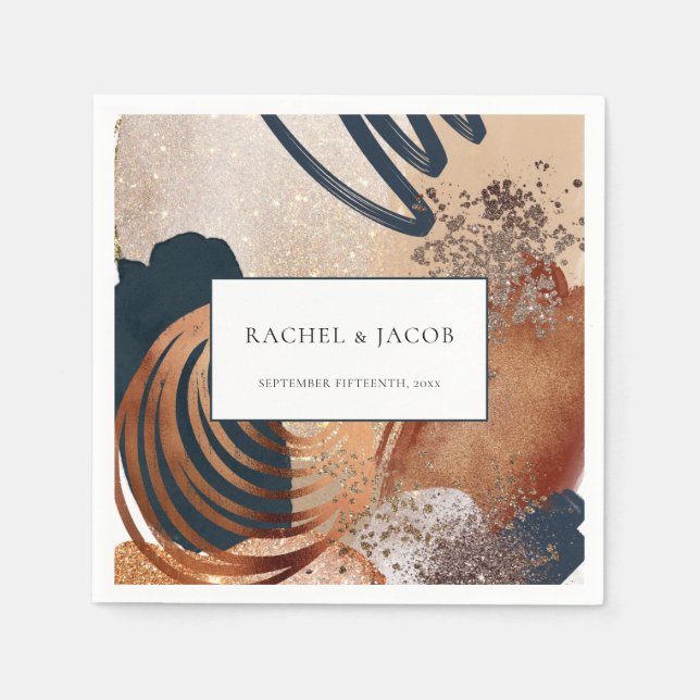 Guardanapo De Papel Casamento Dourado do Marinho Abstrato Terracotta M (Frente)