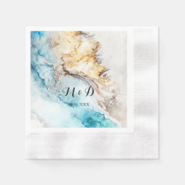 Guardanapo De Papel Casamento Dourado E Azul De Luxo