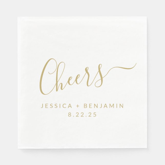 Guardanapo De Papel Casamento Dourado e Branco Minimalista (Frente)