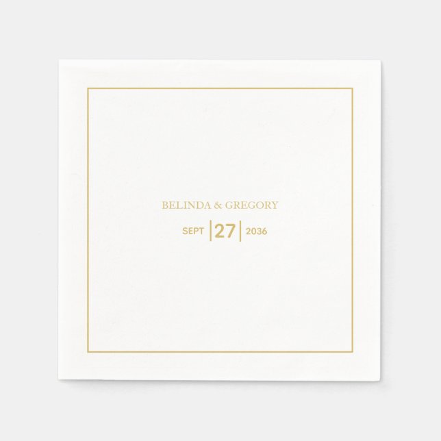 Guardanapo De Papel Casamento Dourado e branco minimalista (Frente)