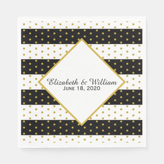 Guardanapo De Papel Casamento Dourado e branco preto personalizado (Frente)