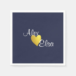 Guardanapo De Papel Casamento Dourado e minimalista com Marinho azul
