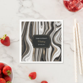 Guardanapo De Papel Casamento Dourado e negro elegante de mármore