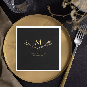 Guardanapo De Papel Casamento Dourado e preto do monograma