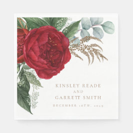 Guardanapo De Papel Casamento Dourado Elegante de Caligrafia Vermelha