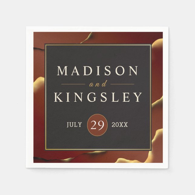 Guardanapo De Papel Casamento Dourado 🌿 Elegante Inky Abstrato (Frente)