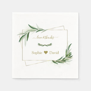 Guardanapo De Papel Casamento Dourado Elegante Watercolor Olive Greene