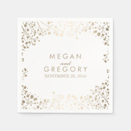 Guardanapo De Papel Casamento Dourado Floral Branco Respirador do Bebê