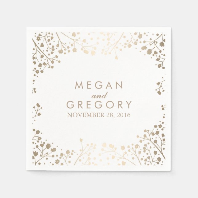 Guardanapo De Papel Casamento Dourado Floral Branco Respirador do Bebê (Frente)