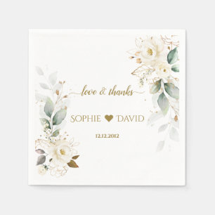 Guardanapo De Papel Casamento Dourado Floral Branco Verde