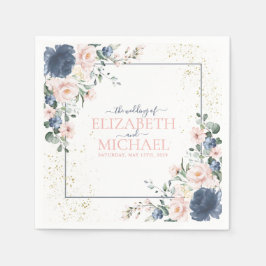 Guardanapo De Papel Casamento Dourado Floral Cor-de-rosa-rosa-claro-az