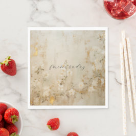 Guardanapo De Papel Casamento Dourado Floral Romântico de Creme Branco