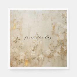 Guardanapo De Papel Casamento Dourado Floral Romântico de Creme Branco