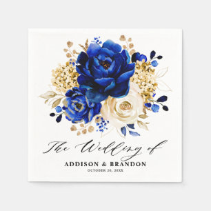 Guardanapo De Papel Casamento Dourado Metálico Real Azul Amarelo