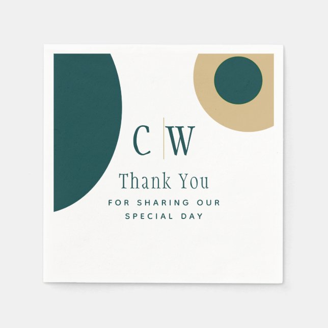 Guardanapo De Papel Casamento Dourado Peacock Green - Obrigado (Frente)