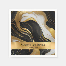 Guardanapo De Papel Casamento Dourado, preto e branco marmoreado Elega