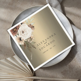 Guardanapo De Papel Casamento Dourado Russo Elegante de Flores Selvage