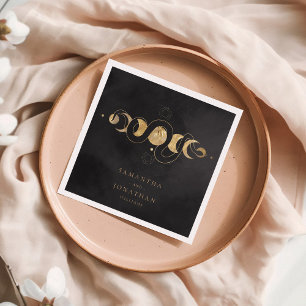 Guardanapo De Papel Casamento Dourado Tarot Celestial Preto e Faux