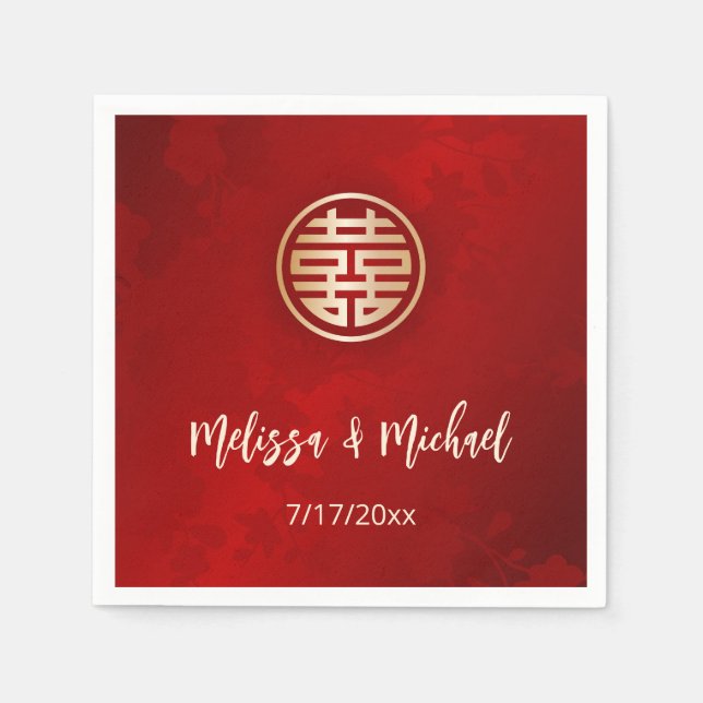 Guardanapo De Papel Casamento Dourado Vermelho Chinês Personalizado (Frente)