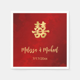 Guardanapo De Papel Casamento Dourado Vermelho Chinês Personalizado