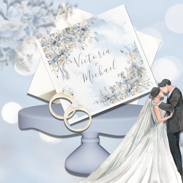 Guardanapo De Papel Casamento Dusty Blue Floral Watercolor (Criador carregado)