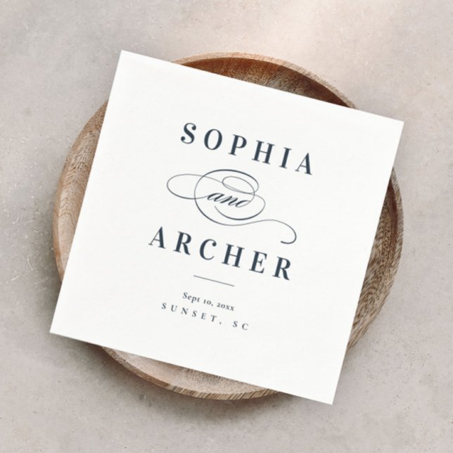 Guardanapo De Papel Casamento Elegante Azul Marinho de Caligrafia Româ (Criador carregado)