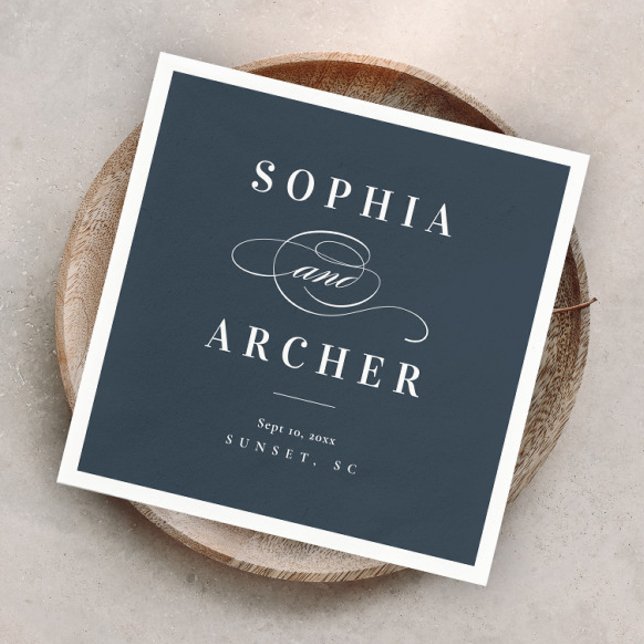 Guardanapo De Papel Casamento Elegante Azul Marinho de Caligrafia Româ (Criador carregado)