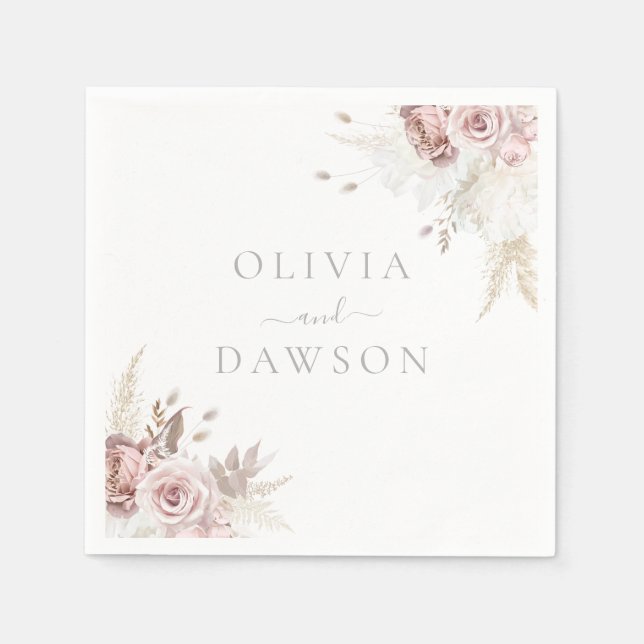 Guardanapo De Papel Casamento Elegante Blush & Ivory (Frente)