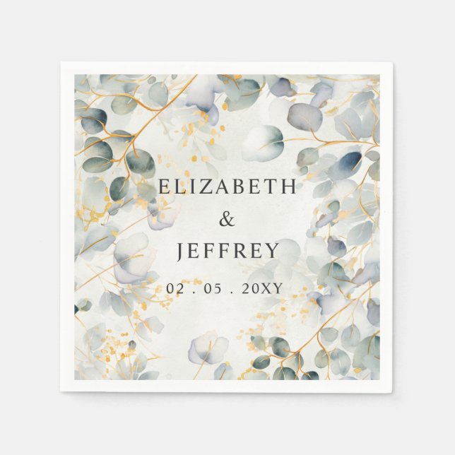 Guardanapo De Papel Casamento Elegante Boho com Vegetação e Eucalipto (Frente)
