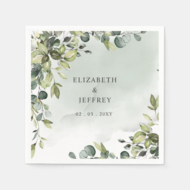 Guardanapo De Papel Casamento Elegante Boho Greenery Eucalyptus (Frente)