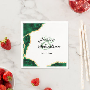 Guardanapo De Papel Casamento Elegante Branco de Ágata e Esmeralda Dou
