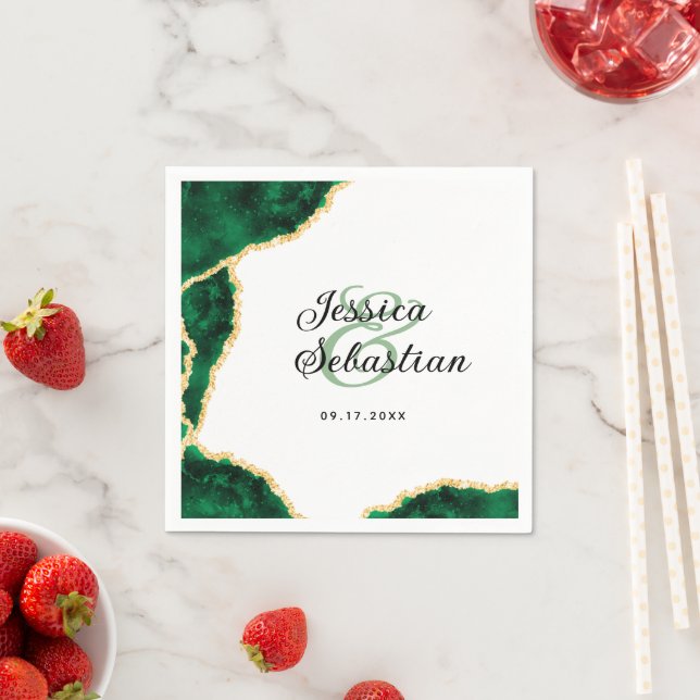 Guardanapo De Papel Casamento Elegante Branco de Ágata e Esmeralda Dou (Insitu)