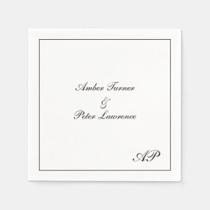 Guardanapo De Papel Casamento Elegante Branco e Preto Monograma Simple