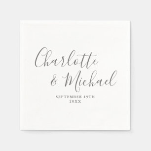 Guardanapo De Papel Casamento Elegante com Assinatura Cinza e Branco