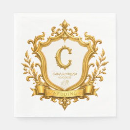 Guardanapo De Papel Casamento Elegante com Brasão de Monograma Vintage