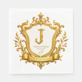 Guardanapo De Papel Casamento Elegante com Brasão de Monograma Vintage