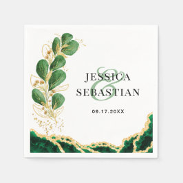 Guardanapo De Papel Casamento Elegante com Eucalipto Branco, Esmeralda