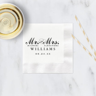 Guardanapo De Papel Casamento Elegante com Letra Mr e Mrs Preta
