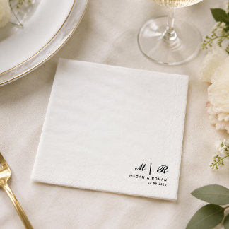 Guardanapo De Papel Casamento Elegante com Monograma Preto