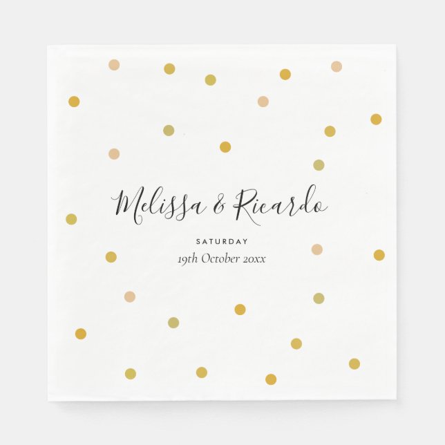 Guardanapo De Papel Casamento Elegante com Pontos de Bolha Dourados (Frente)