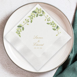 Guardanapo De Papel Casamento Elegante com Vegetação em Aquarela