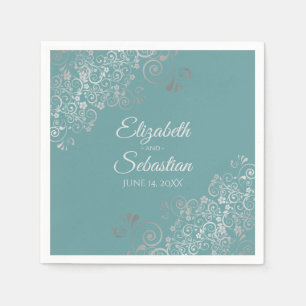 Guardanapo De Papel Casamento Elegante de Amigos de Prata de Teal ou T