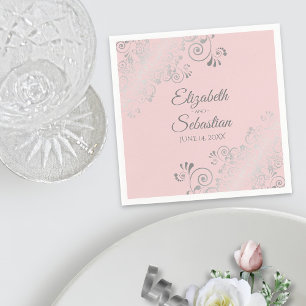 Guardanapo De Papel Casamento Elegante de Amigos Pálidos Rosa e Prata