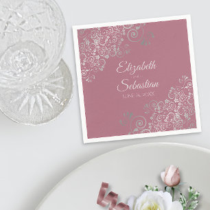 Guardanapo De Papel Casamento Elegante de Amigos Rosa, Rosa e Prata